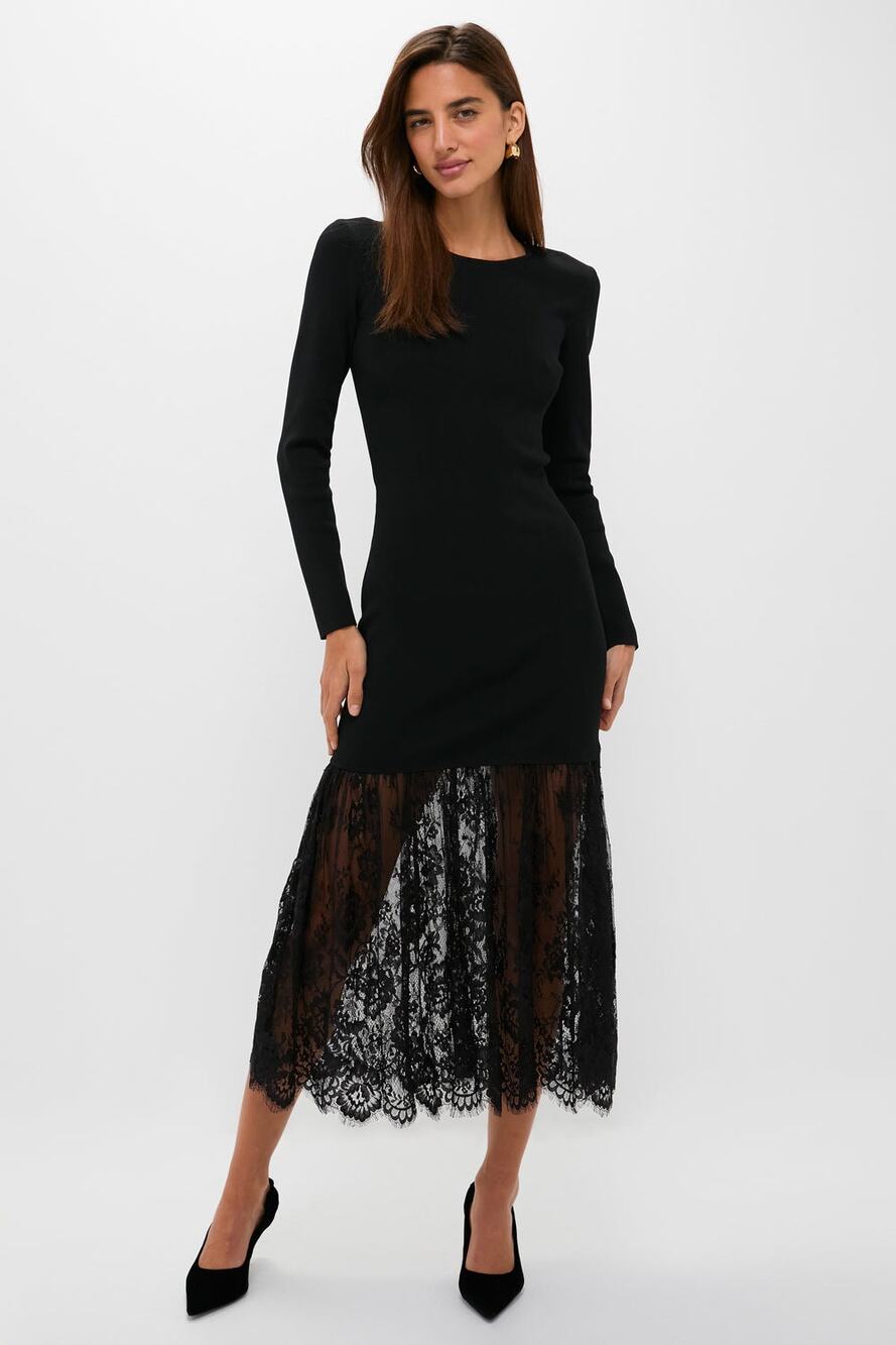 Hyacinth House Tuckernuck Black Knit Lace Giavanna Midi Dress NWT
